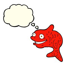 cartoon happy fish with thought bubble N11