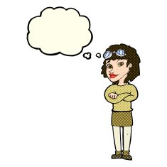 cartoon woman with crossed arms and safety goggles thought N5