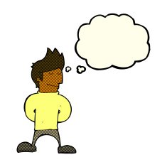 cartoon happy man with thought bubble N218
