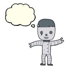 cartoon robot with thought bubble N73