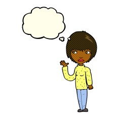 cartoon woman waving with thought bubble N159