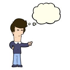 cartoon man pointing with thought bubble N88