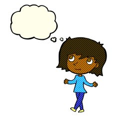 cartoon girl with no worries thought bubble N5