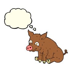 cartoon happy pig with thought bubble N3