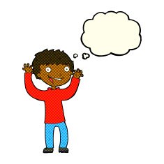 cartoon excited boy with thought bubble N72