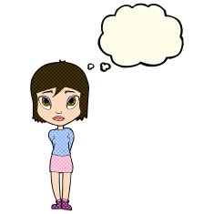 cartoon shy girl with thought bubble N5
