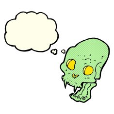 cartoon spooky vampire skull with thought bubble N5