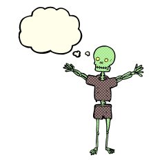 cartoon skeleton in clothes with thought bubble N5