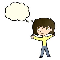 cartoon happy girl with thought bubble N44