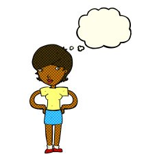 cartoon woman with hands on hips thought bubble N105