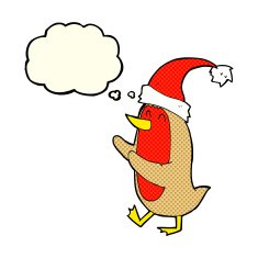 cartoon christmas robin with thought bubble N3