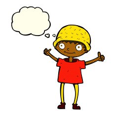 cartoon boy with positive attitude thought bubble N10