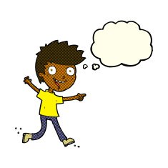 cartoon crazy excited boy with thought bubble N5