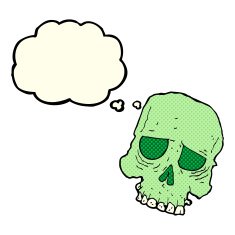 cartoon spooky skull with thought bubble N69