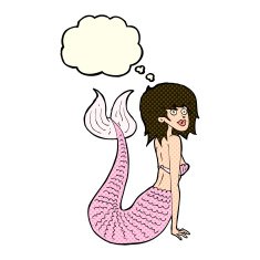 cartoon mermaid with thought bubble N31