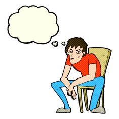 cartoon dejected man with thought bubble N4