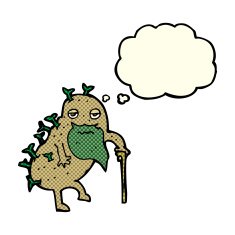 cartoon old potato with thought bubble N5