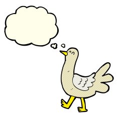 cartoon walking bird with thought bubble N10