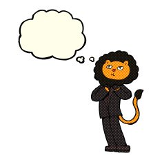 cartoon lion businessman with thought bubble N2