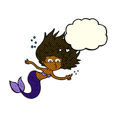 cartoon mermaid with thought bubble N32