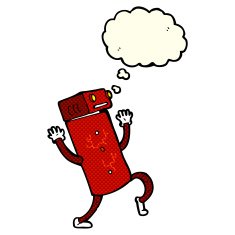 cartoon robot with thought bubble N74