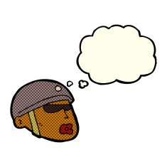 cartoon policeman head with thought bubble N5