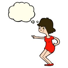 cartoon girl pointing with thought bubble N14