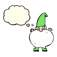 cartoon tiny santa with thought bubble N7