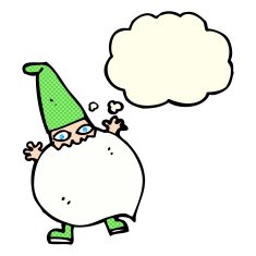 cartoon tiny santa with thought bubble N8
