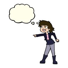 cartoon woman pointing with thought bubble N100