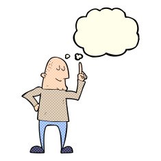 cartoon man pointing finger with thought bubble N3