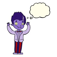 cartoon vampire boy with thought bubble N5