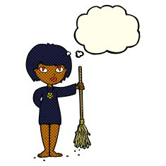 cartoon pretty witch girl with thought bubble N4