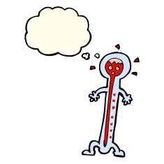 cartoon hot thermometer with thought bubble N4