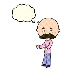 cartoon man with mustache thought bubble N41