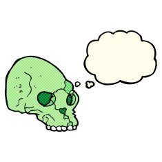 cartoon spooky skull with thought bubble N70