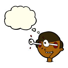 cartoon excited boy's face with thought bubble N5