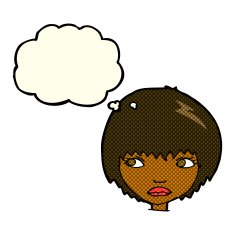 cartoon unhappy girl with thought bubble N10