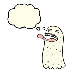 cartoon funny ghost with thought bubble N10