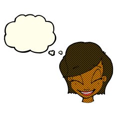 cartoon pretty female face with thought bubble N47