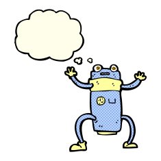 cartoon robot with thought bubble N76