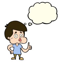 cartoon boy giving thumbs up with thought bubble N5