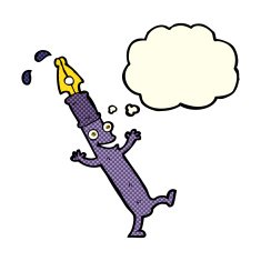 cartoon pen character with thought bubble N5