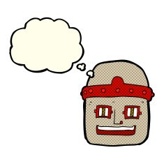 cartoon robot head with thought bubble N25