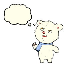 cartoon polar bear wearing scarf with thought bubble N5