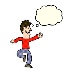 cartoon happy man with thought bubble N220