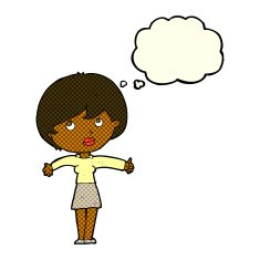 cartoon woman giving thumbs up with thought bubble N6