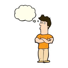cartoon man with folded arms thought bubble N15