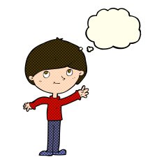 cartoon happy boy with thought bubble N112