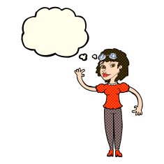 cartoon pilot woman waving with thought bubble N5